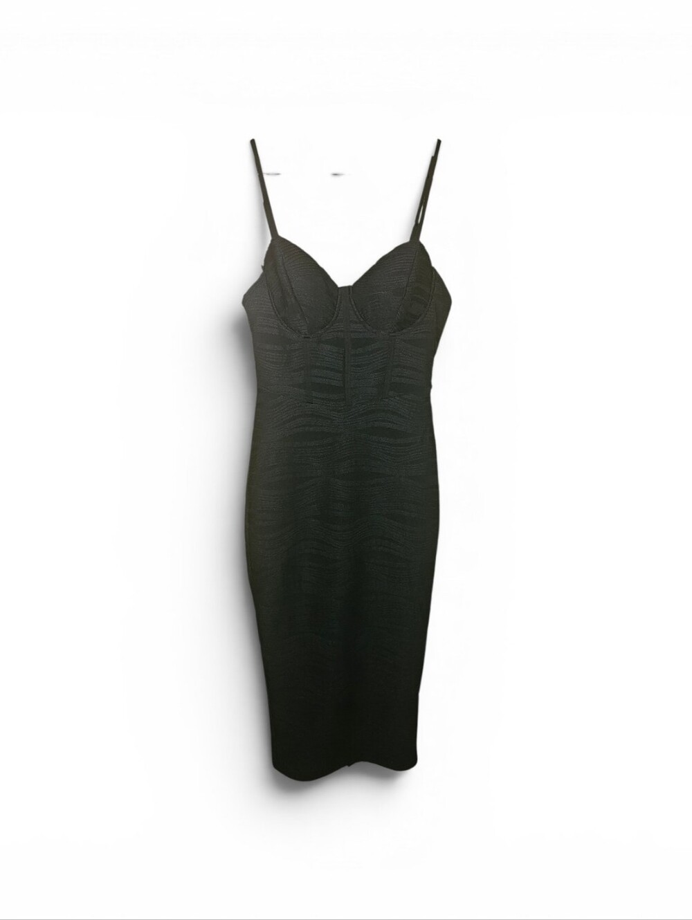 PRIVY Black Textured Corset Style Bodycon Midi Dress - Medium